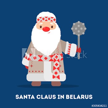 Set of cute funny Santa Claus wearing national costumes
