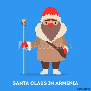Set of cute funny Santa Claus wearing national costumes
