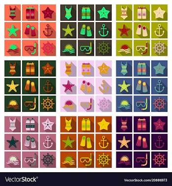 Set of cute summer icons bright summertime poster vector image