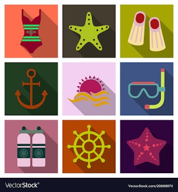 Set of cute summer icons bright summertime poster vector image