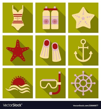 Set of cute summer icons bright summertime poster vector image
