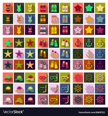 Set of cute summer icons bright summertime poster vector image