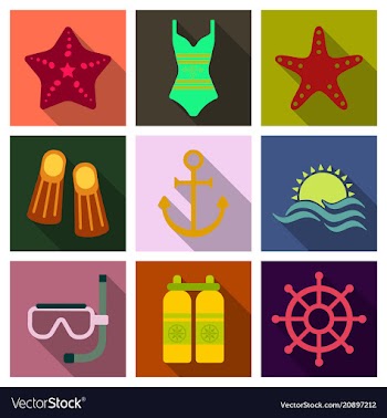 Set of cute summer icons bright summertime poster vector image