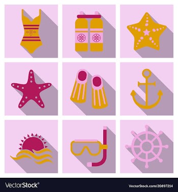 Set of cute summer icons bright summertime poster vector image
