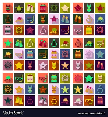 Set of cute summer icons bright summertime poster vector image