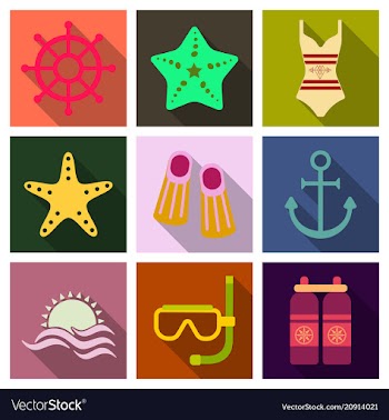 Set of cute summer icons bright summertime poster vector image