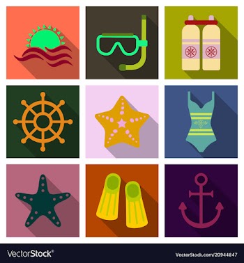 Set of cute summer icons bright summertime poster vector image