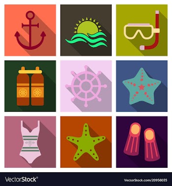 Set of cute summer icons bright summertime poster vector image