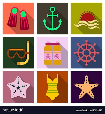 Set of cute summer icons bright summertime poster vector image