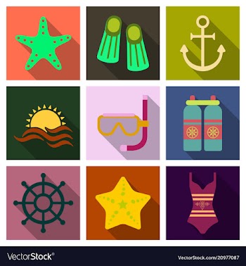 Set of cute summer icons bright summertime poster vector image