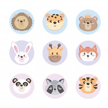 Set of cute wild animals heads Free Vector