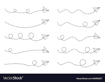 set of dashed line paper airplane route