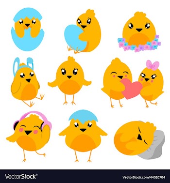set of different cute chickens they emerge from