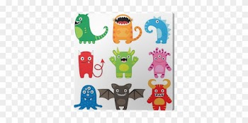 Set Of Different Cute Funny Cartoon Monsters Canvas - Cute Cartoon Baby Monsters