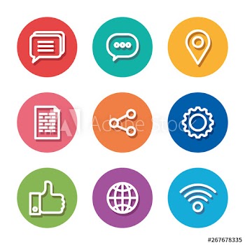 set of digital media technology with share and chat bubble