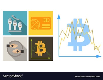 Set of economic icons included bitcoin in chart vector image