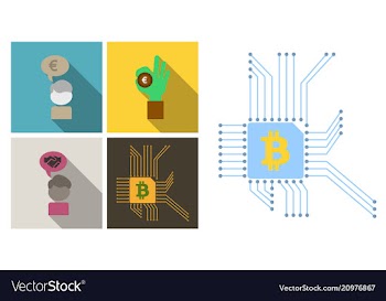 Set of economic icons included blockchain vector image