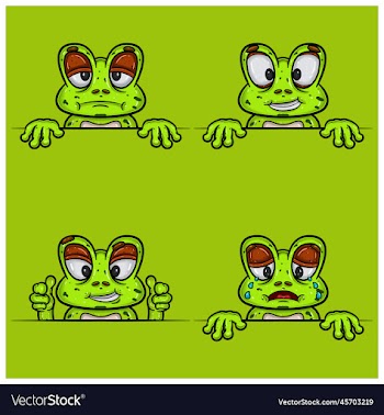 set of expression frog face cartoon bored