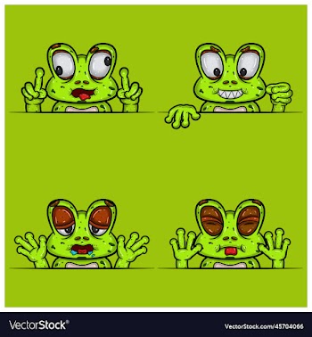 set of expression frog face cartoon crazy evil