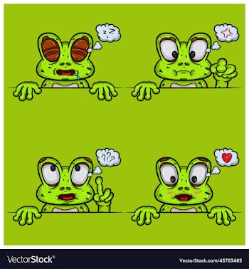 set of expression frog face cartoon sleep angry