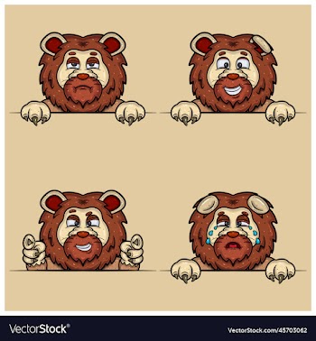 set of expression lion face cartoon bored