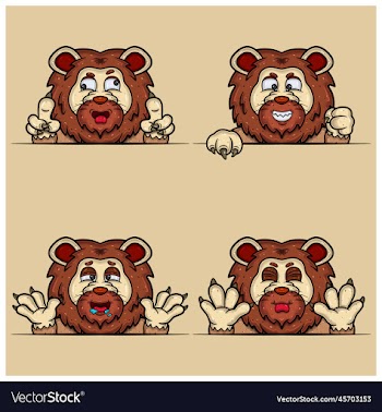 set of expression lion face cartoon crazy evil