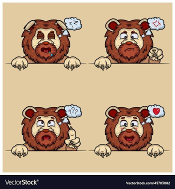 set of expression lion face cartoon sleep angry