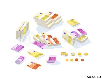 Set of fiat money or European currency