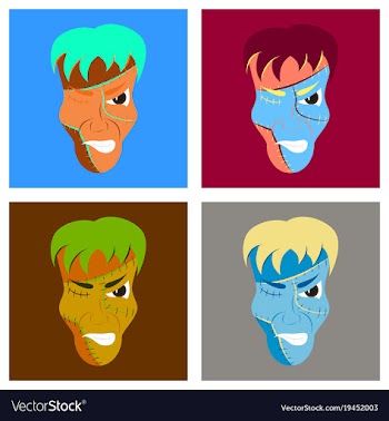 Set of flat cartoon evil frankenstein head vector image
