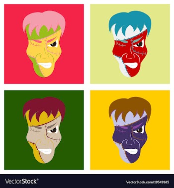Set of flat cartoon evil frankenstein head vector image