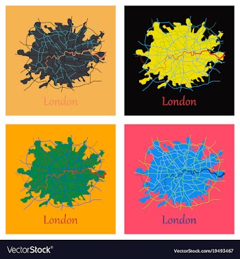 Set of flat color map of london united kingdom vector image