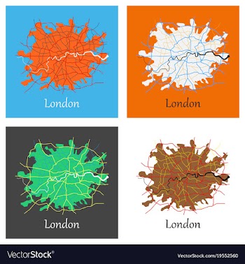 Set of flat color map of london united kingdom vector image