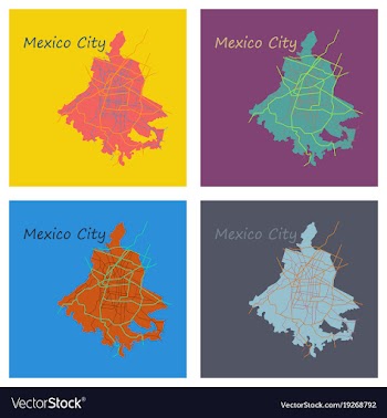 Set of flat color map of mexico city mexico city vector image