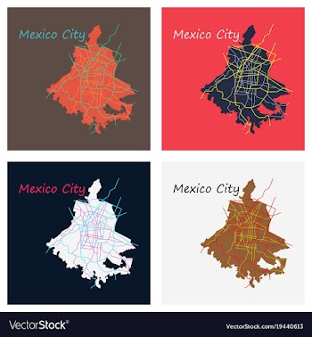 Set of flat color map of mexico city mexico city vector image