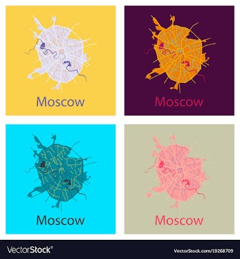 Set of flat color map of moscow all objects are vector image