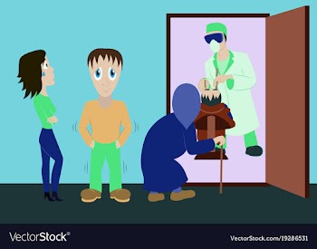 Set of flat colorful dentist office interior with vector image