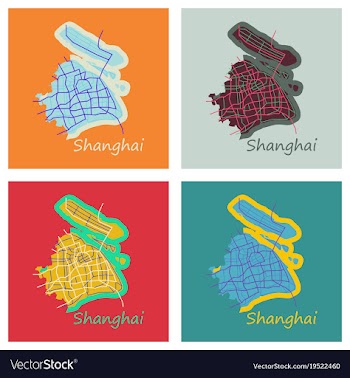 Set of flat detailed shanghai city road network vector image