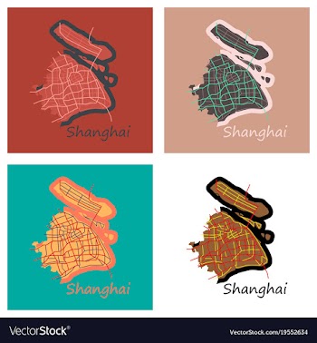 Set of flat detailed shanghai city road network vector image