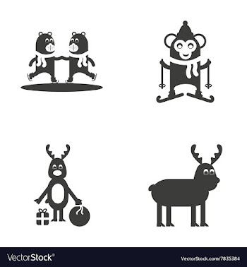 Set of flat icon black and white style animals vector image