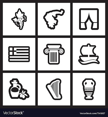 Set of flat icon in black and white style Greece vector image