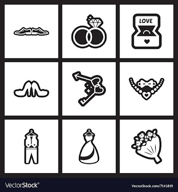 Set of flat icon in black and white style wedding vector image
