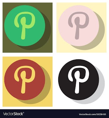 Set of flat icon of pinterest on background with vector image