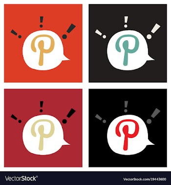 Set of flat icon of pinterest on background with vector image