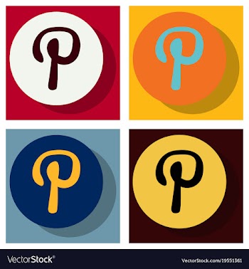 Set of flat icon of pinterest on background with vector image
