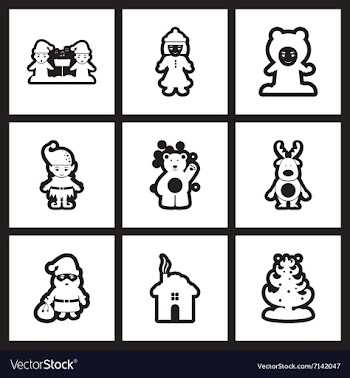Set of flat icons in black and white Christmas vector image