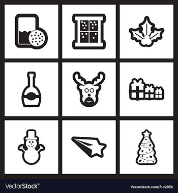 Set of flat icons in black and white Christmas vector image