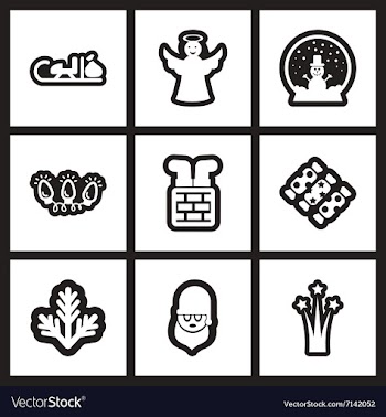 Set of flat icons in black and white Christmas vector image