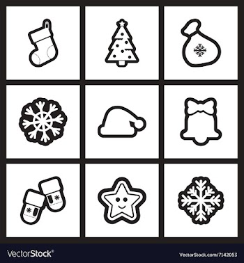 Set of flat icons in black and white Christmas vector image