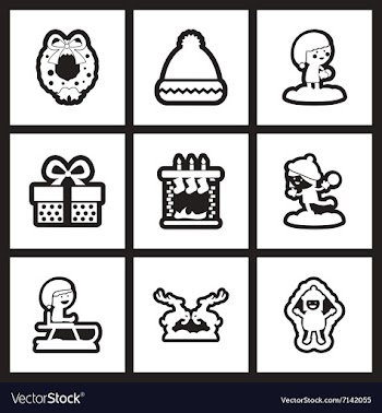 Set of flat icons in black and white Christmas vector image