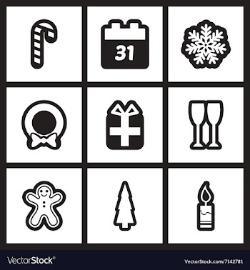 Set of flat icons in black and white Christmas vector image